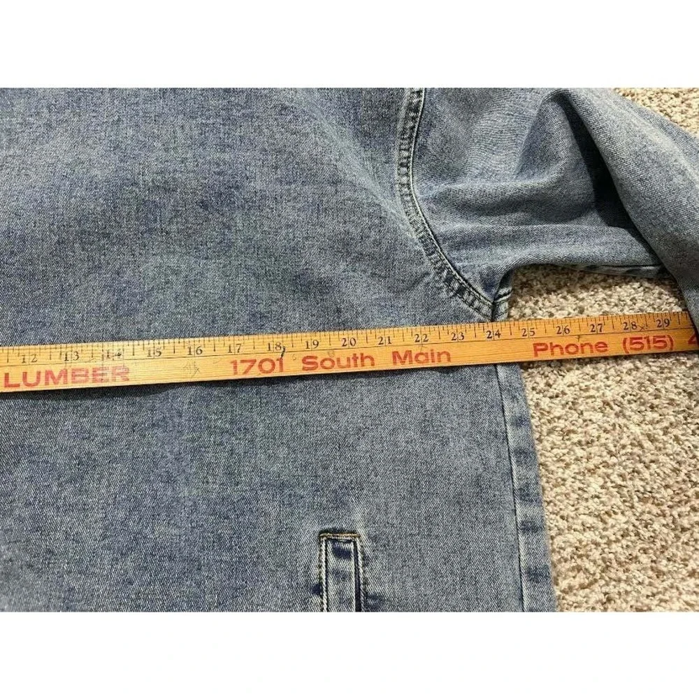 Retro Acid Wash Denim Hoodie Pullover Blue Oversized Jean Jacket 2XL Mens - Picture 6 of 6